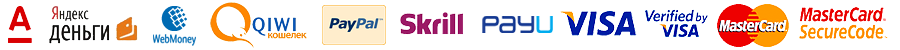 Способы оплаты - Webmoney, Яндекс.Деньги, Qiwi, Paypal, Skrill, VISA, Mastercard